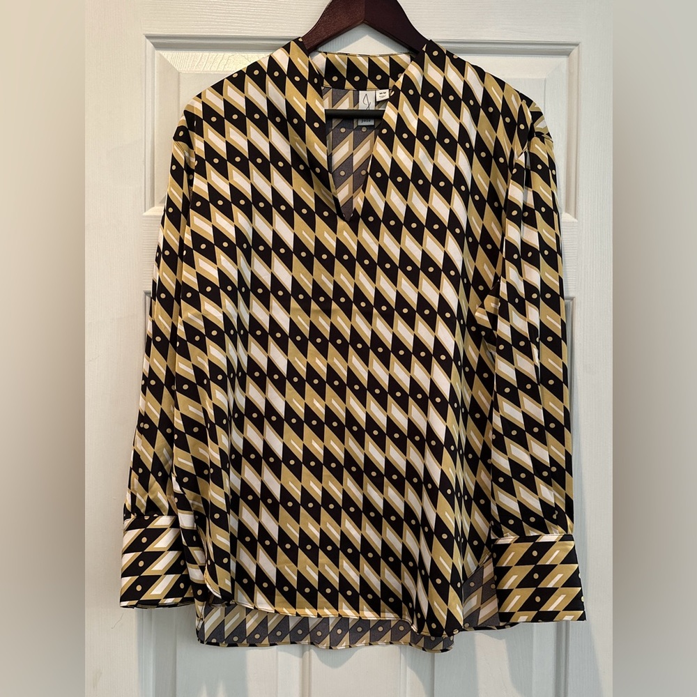 Joie Top Size M Yellow/Black Diamond Long Sleeve V Neck